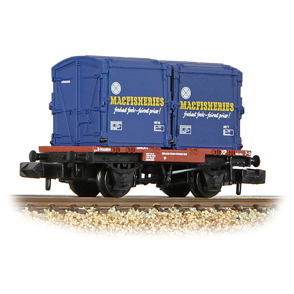 Conflat Wagon BR Bauxite (Early) With 2 'Mac Fisheries' AF Containers - Includes Wagon Load